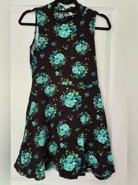 Ripe Black Mini Dress with Teal Floral Print